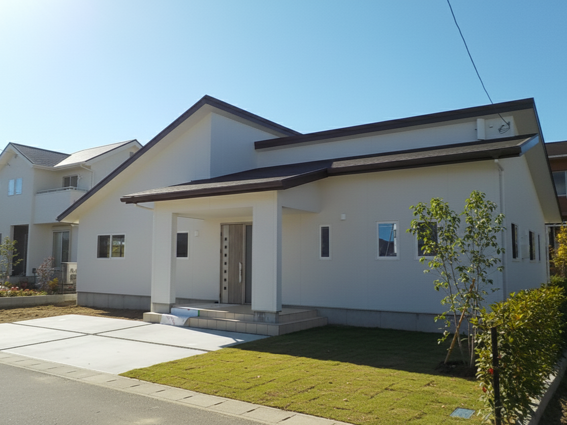 シャープな外観と広々LDK。家族がのびのびと暮らせる平屋の住まい